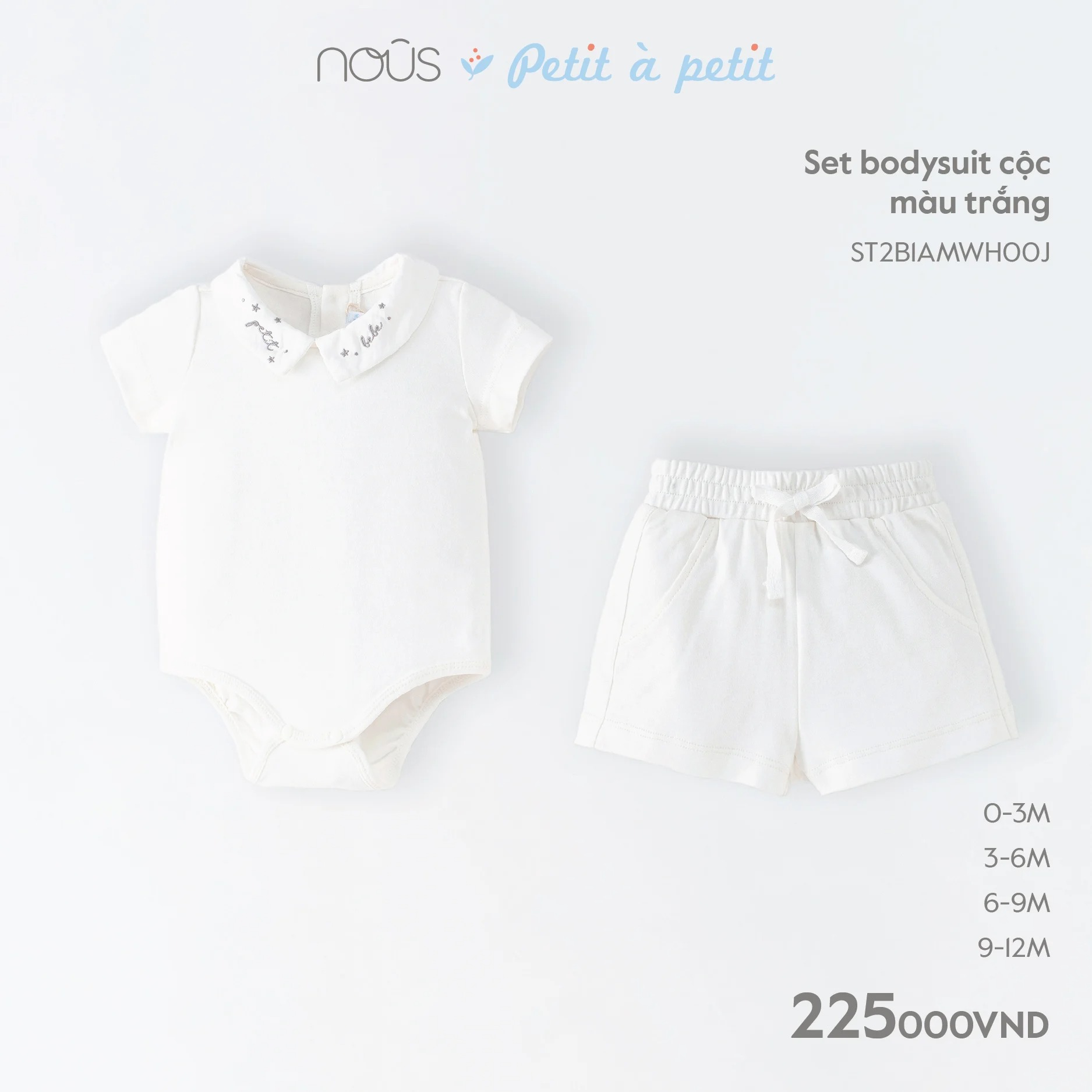 Set Nous bodysuit cộc màu trắng (0M, 3M, 6M, 9M)