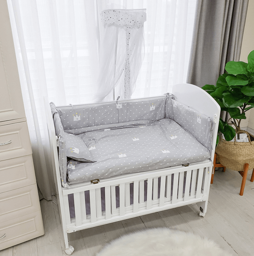 Quây cũi vải 9 món Umoo (dành cho quây cũi gỗ) (Quây Vải trắng, quây Vải thỏ hồng, quây Vải voi hồng, quây Vải voi xám, quây Vải xương rồng) — ảnh 9