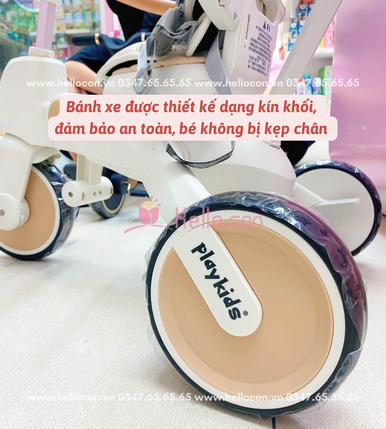 Xe đạp 3 bánh Playkids S03 kèm tay đẩy, mái che, ghế đảo chiều, có thể gập gọn — ảnh 3