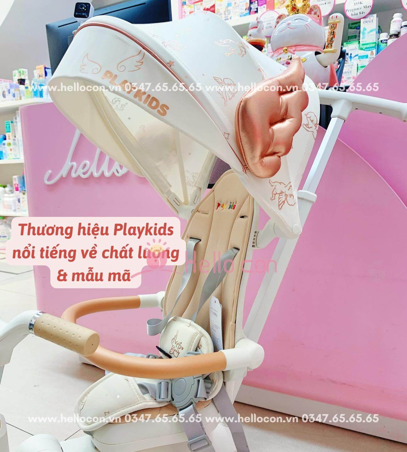 Xe đạp 3 bánh Playkids S03 kèm tay đẩy, mái che, ghế đảo chiều, có thể gập gọn — ảnh 4