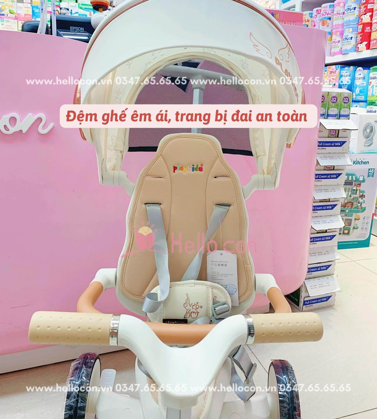 Xe đạp 3 bánh Playkids S03 kèm tay đẩy, mái che, ghế đảo chiều, có thể gập gọn — ảnh 5
