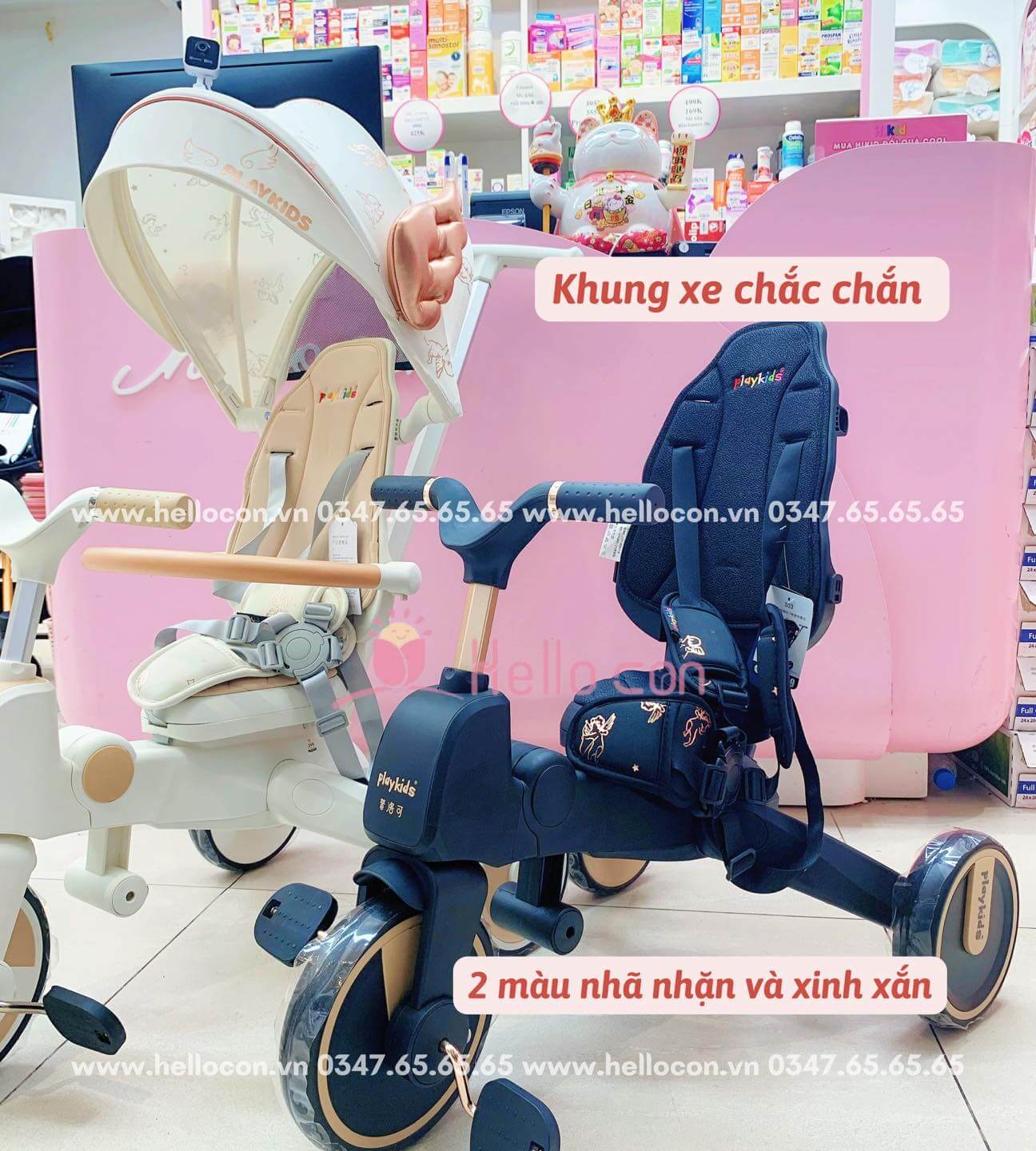 Xe đạp 3 bánh Playkids S03 kèm tay đẩy, mái che, ghế đảo chiều, có thể gập gọn — ảnh 7