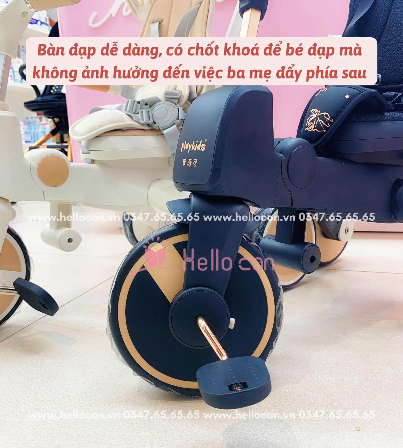 Xe đạp 3 bánh Playkids S03 kèm tay đẩy, mái che, ghế đảo chiều, có thể gập gọn — ảnh 8