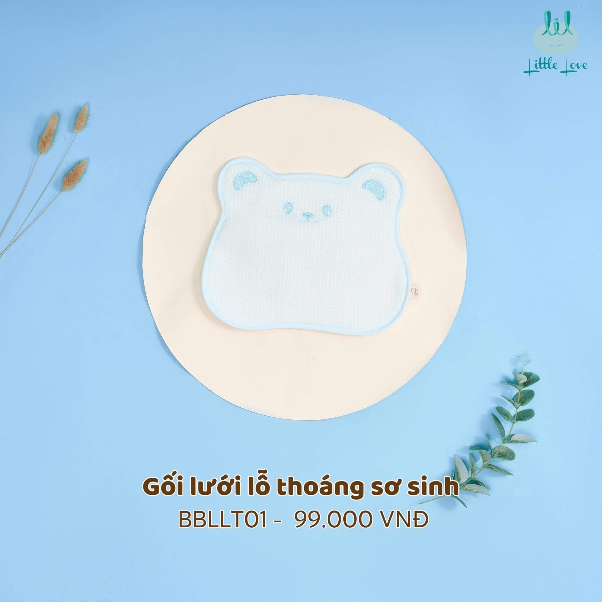 Gối Little Love lưới lỗ thoáng sơ sinh gấu xanh