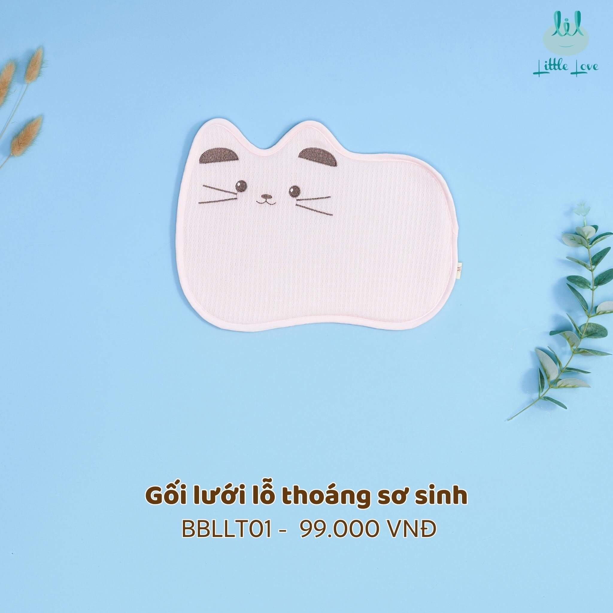 Gối Little Love lưới lỗ thoáng sơ sinh mèo hồng