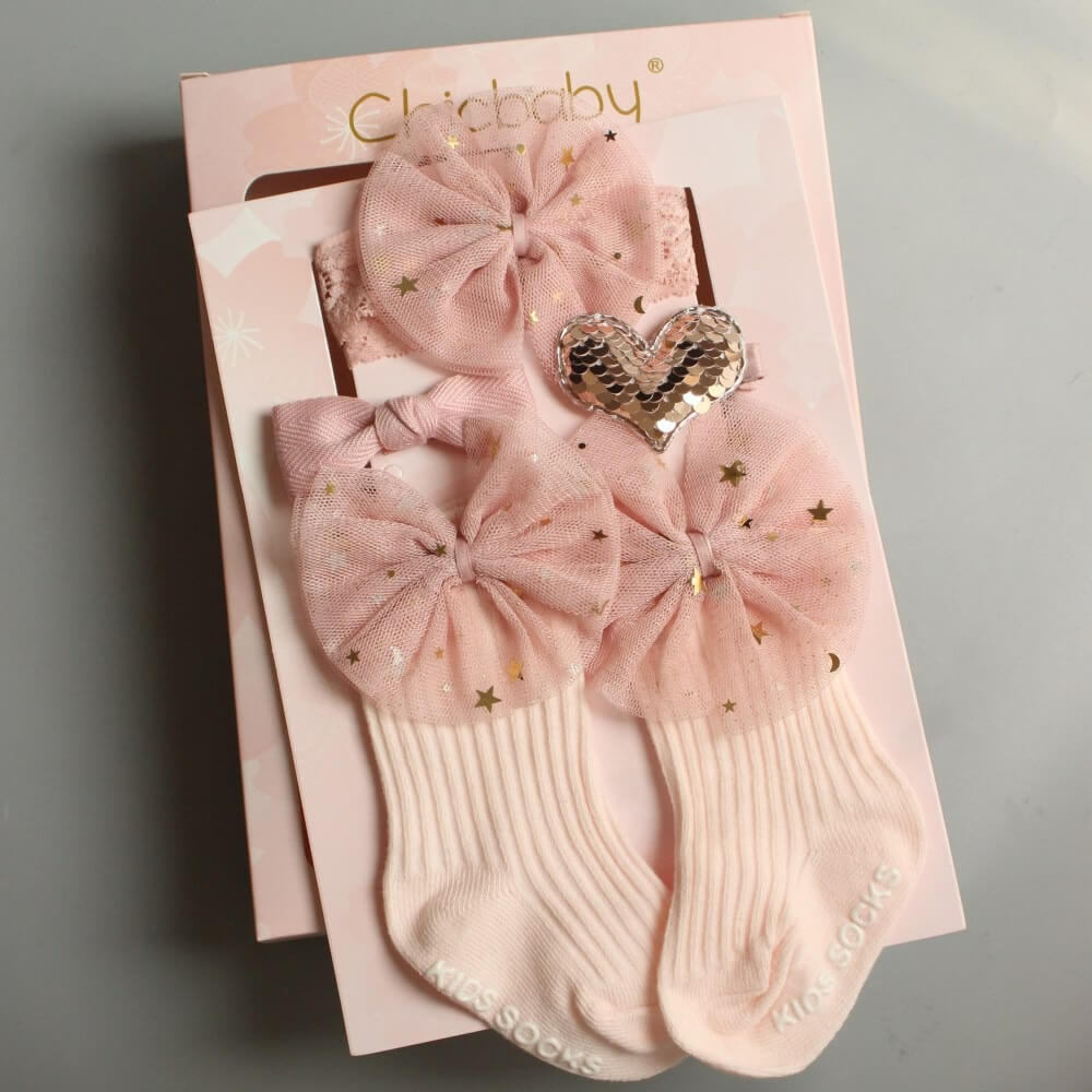 Set quà buộc tóc, kẹp tóc, tất in chữ Kids Socks Hàn Quốc Chicbaby — ảnh 8
