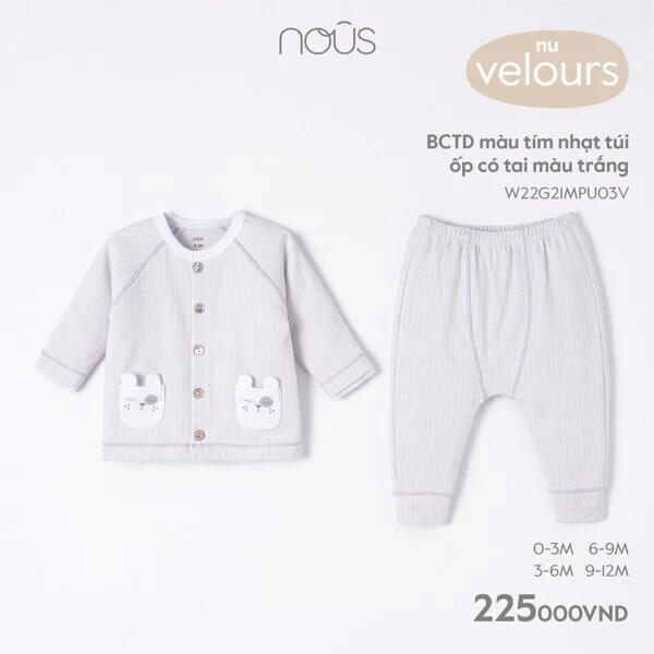 BCTD màu tím nhạt túi ốp có tai màu trắng 0M, 3M, 6M, 9M