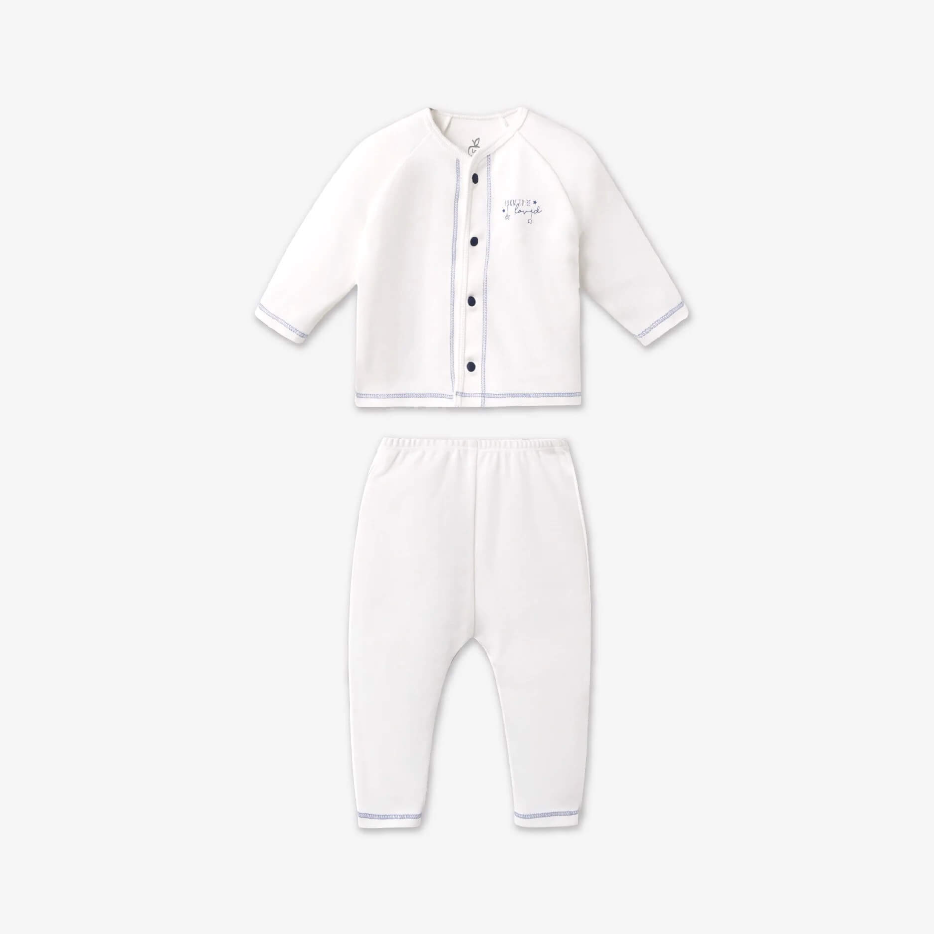Bộ dài tay La Pomme cúc giữa phối màu Trắng Xanh (Newborn, 0M, 3M)