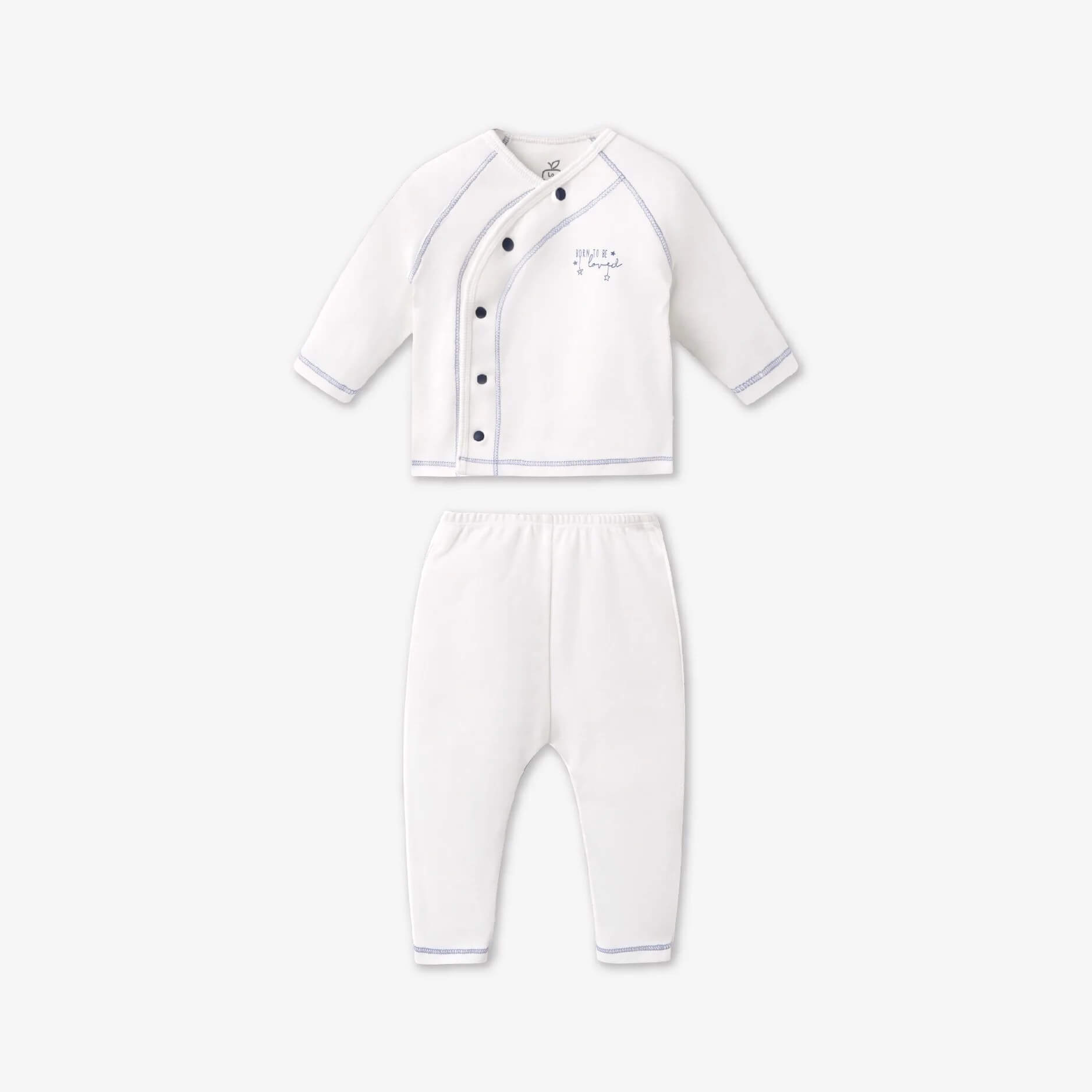 Bộ dài tay La Pomme cúc lệch phối màu Trắng Xanh (Newborn, 0M, 3M)
