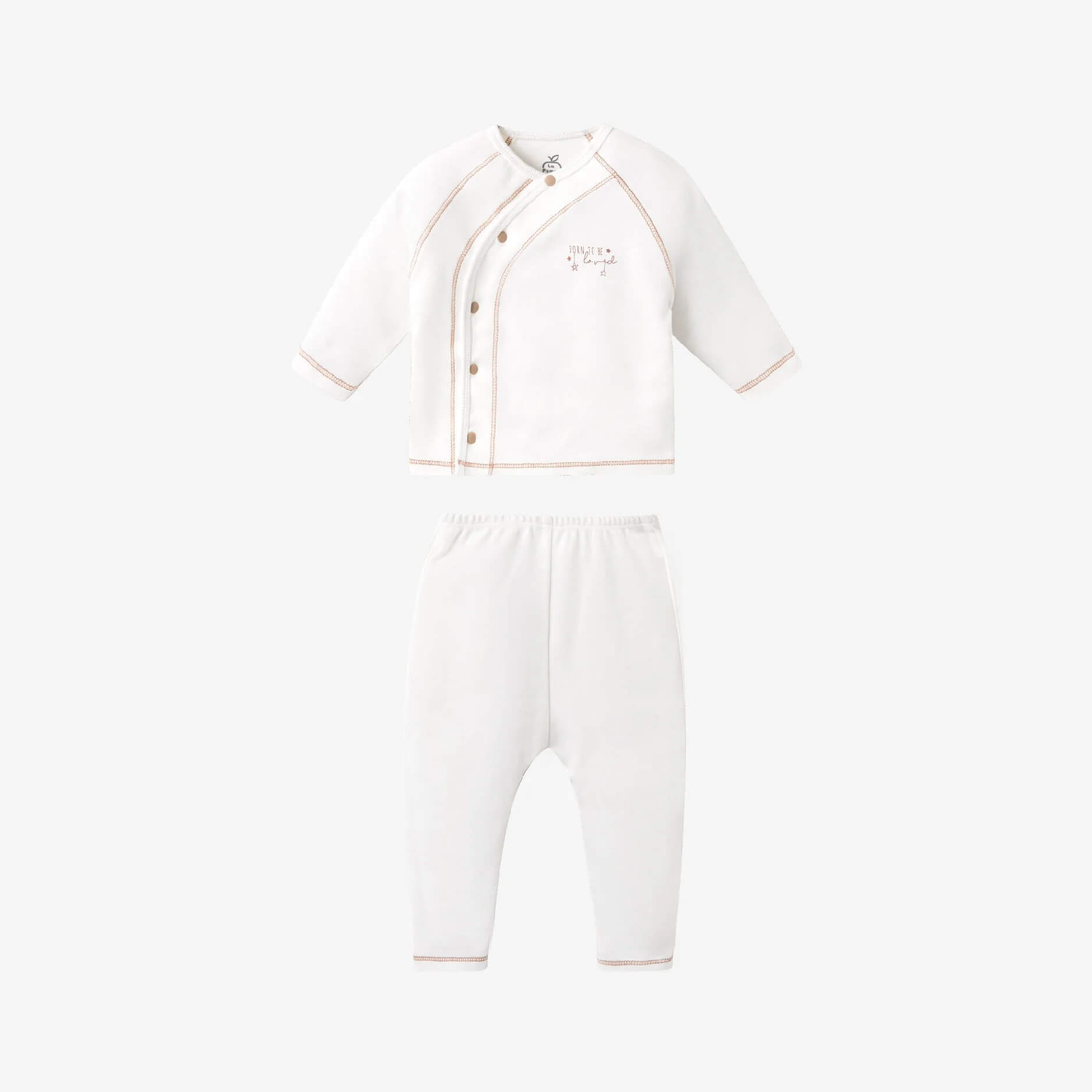 Bộ dài tay La Pomme cúc lệch phối màu Trắng Nâu (Newborn, 0M, 3M)
