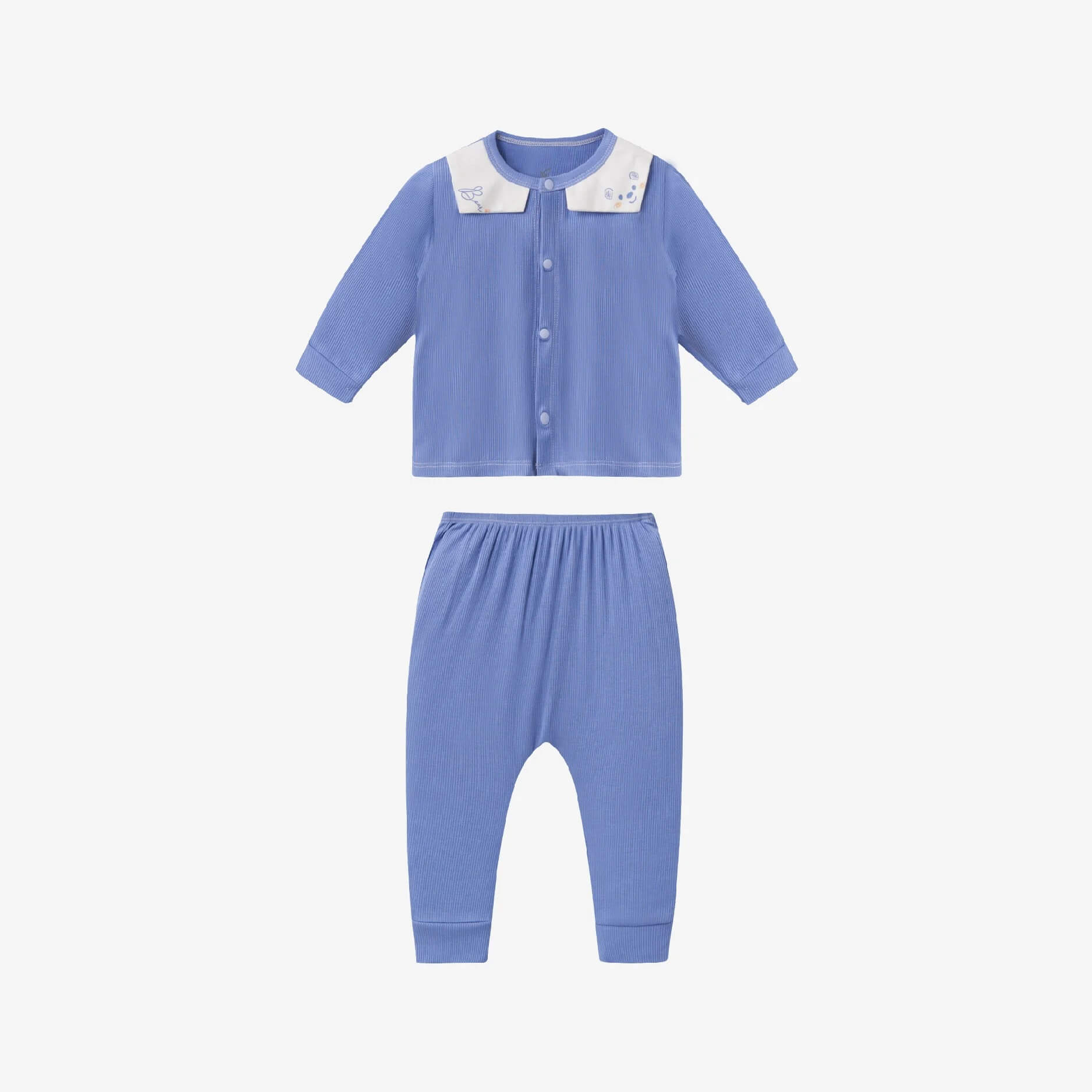 Bộ dài tay La Pomme cúc giữa hoạ tiết đáng yêu Xanh biển (Newborn, 0M, 3M)
