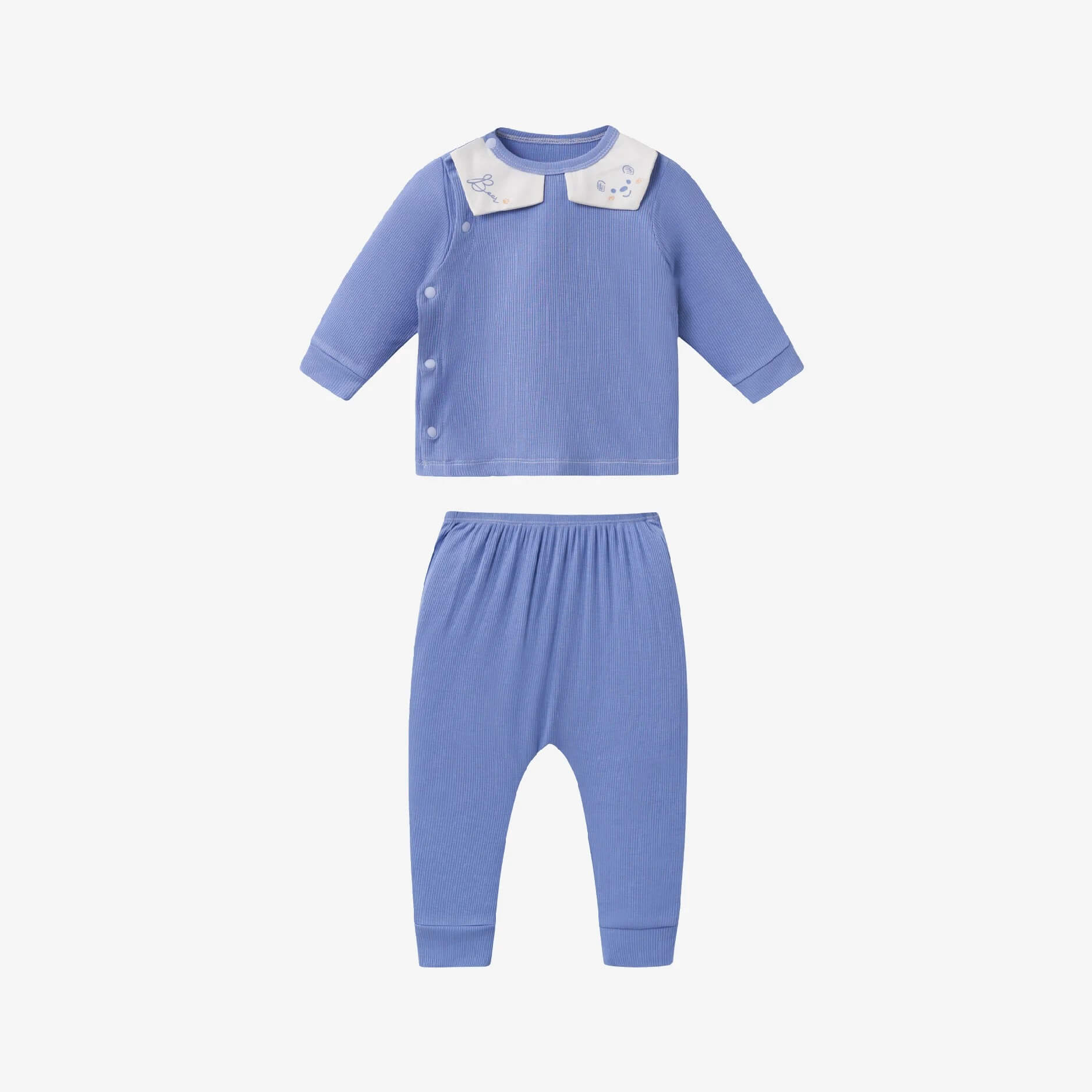 Bộ dài tay La Pomme cúc lệch hoạ tiết đáng yêu Xanh biển (Newborn, 0M, 3M)