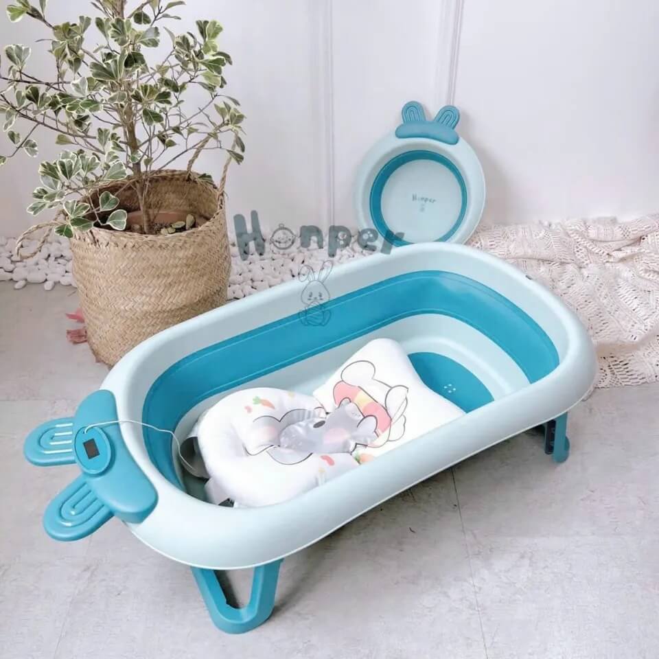 Chậu tắm gấp gọn Honper thỏ kèm phao nhiệt kế HP110 — ảnh 2