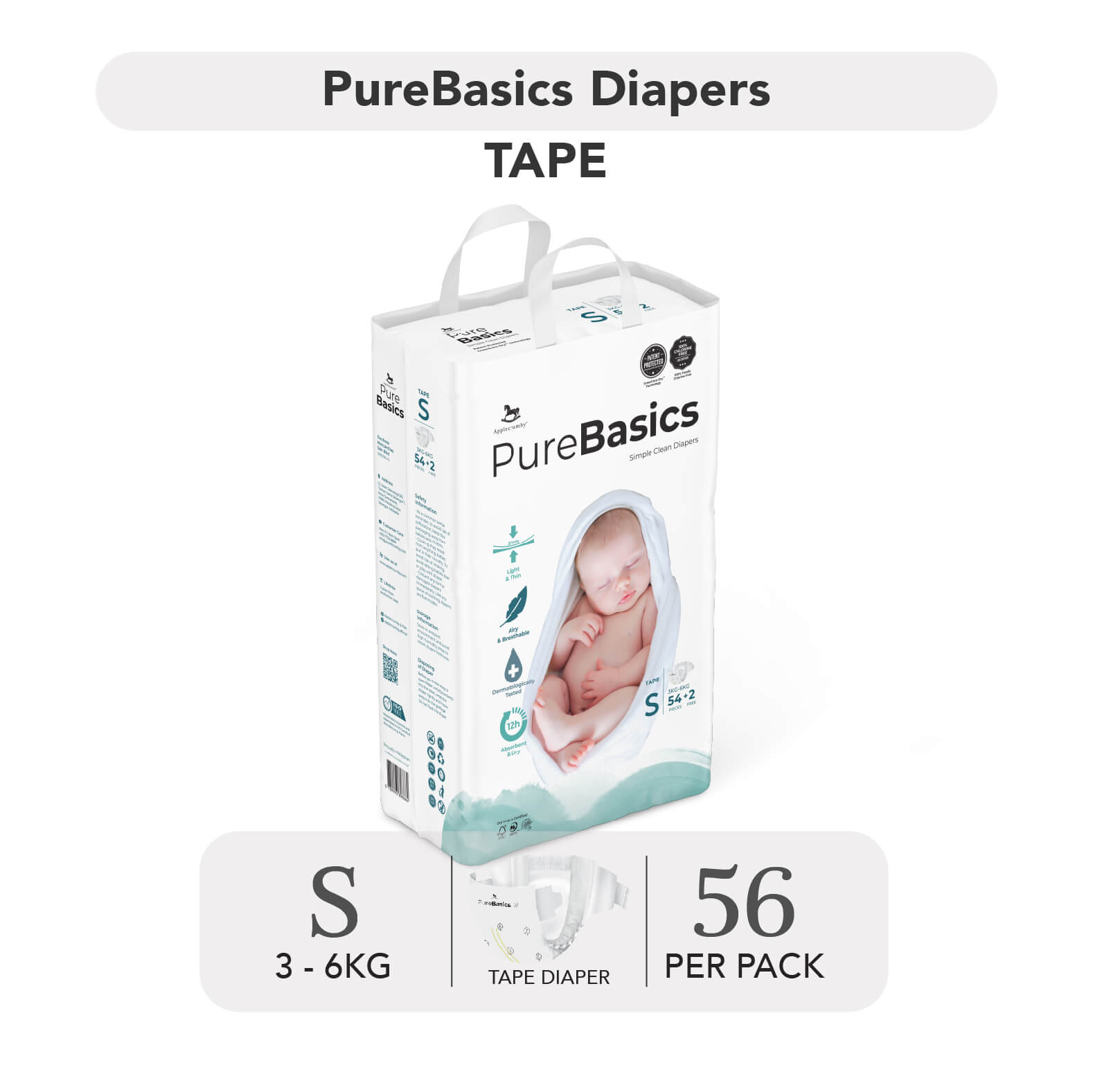 Bỉm ngày đêm Applecrumby PureBasics