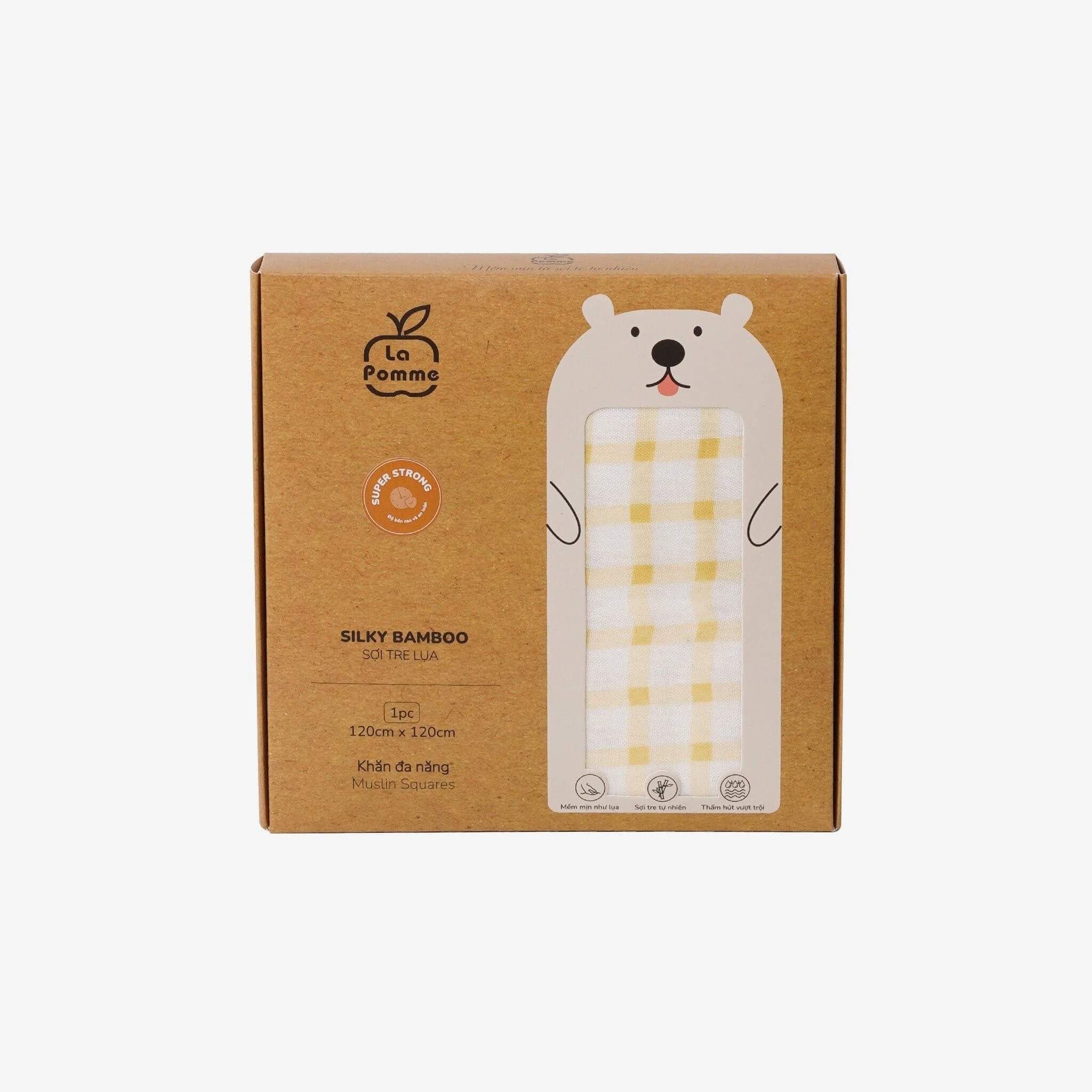 K003 Khăn sữa sợi tre lụa La Pomme phối màu (120x120cm) - Kẻ trắng vàng