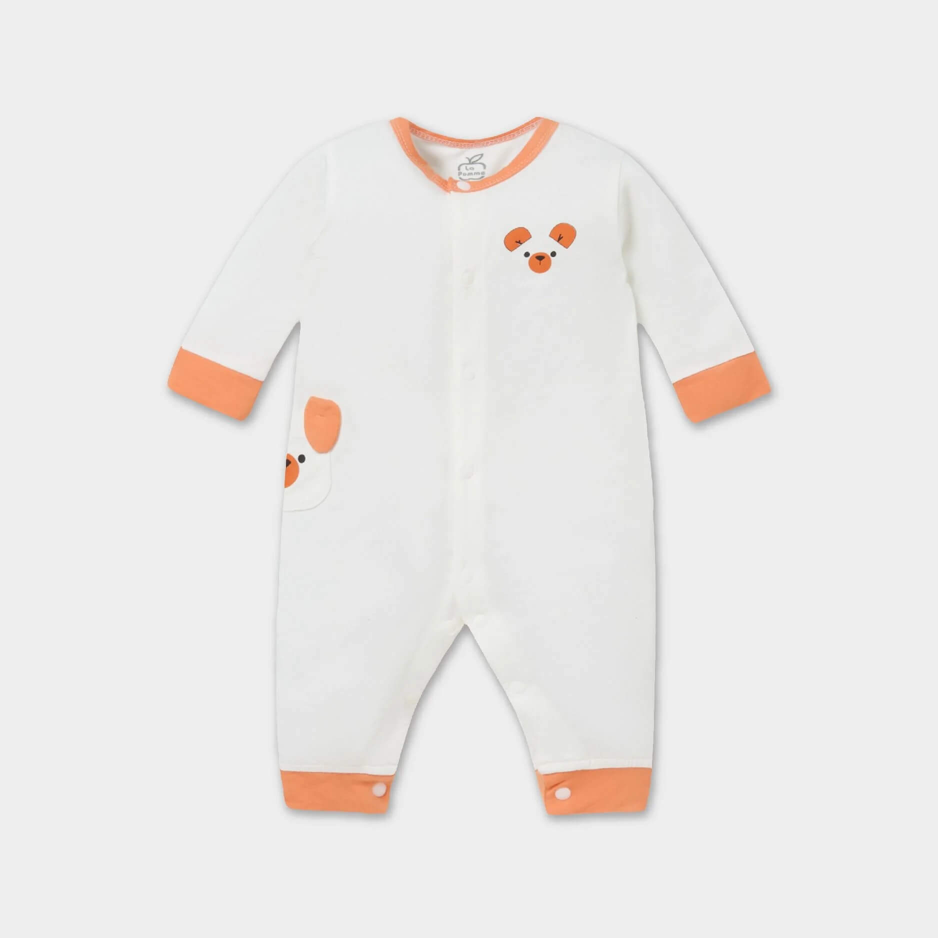 Body liền dài tay La Pomme tai gấu Cam (Newbor-3M)