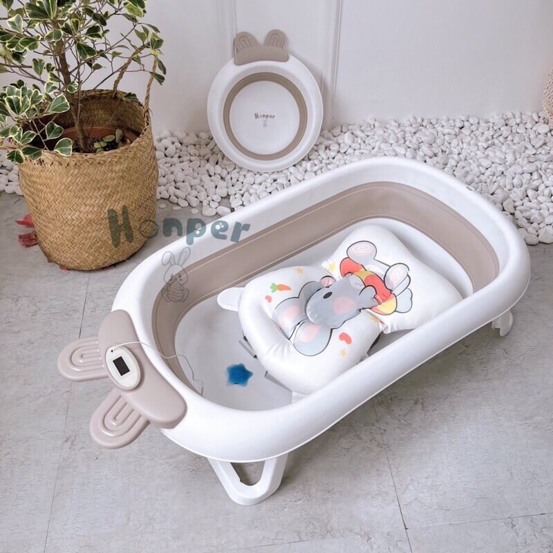 Chậu tắm gấp gọn Honper thỏ kèm phao nhiệt kế HP110 — ảnh 3