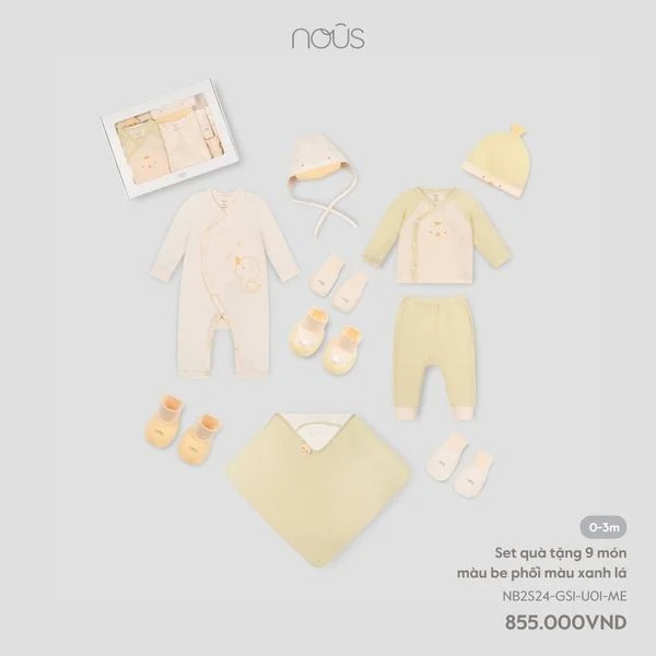 Nous - Set quà tặng 9 món màu be phối màu xanh lá 0M