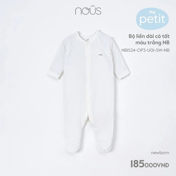 Nous - Bộ liền dài có tất màu trắng Newborn