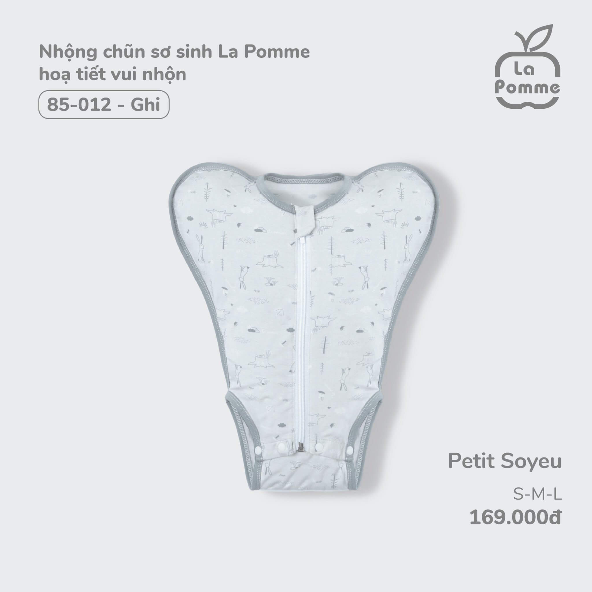 Nhộng chũn chip ngủ sơ sinh La Pomme hoạ tiết - M,S Ghi — ảnh 3