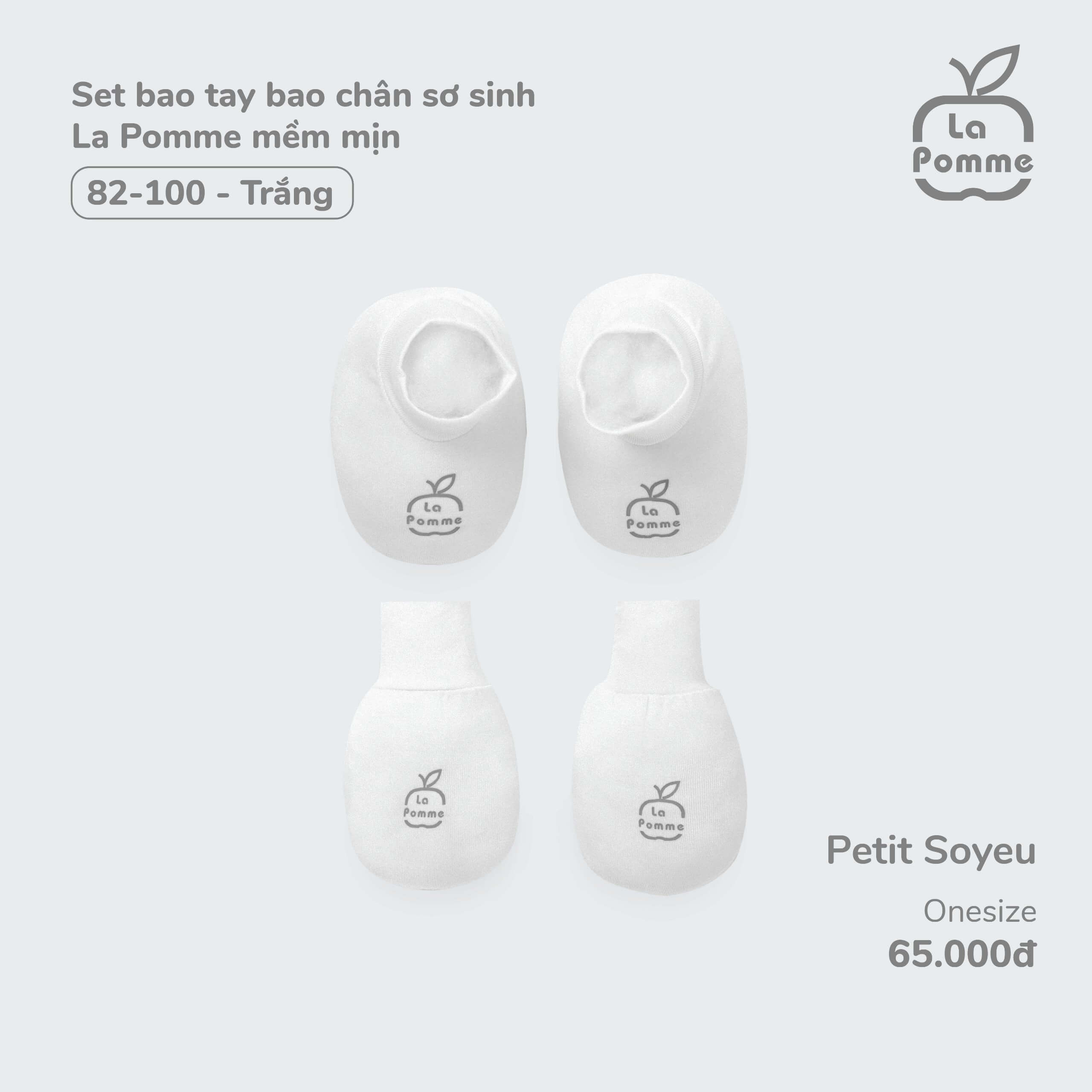 Set bao tay bao chân sơ sinh La Pomme mềm mịn - Trắng