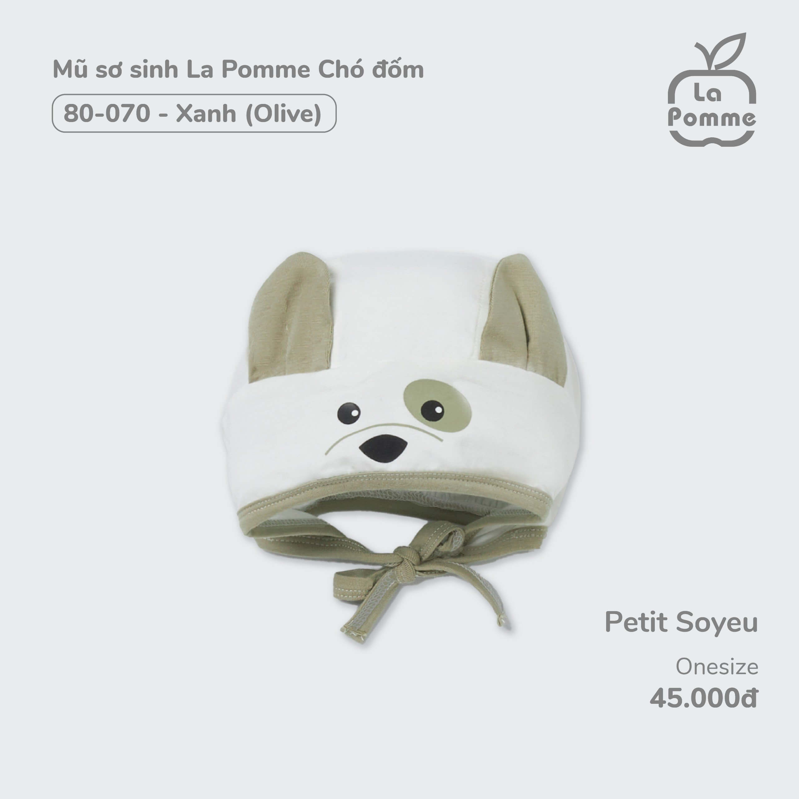Mũ sơ sinh La Pomme Chó đốm - Xanh (Olive)