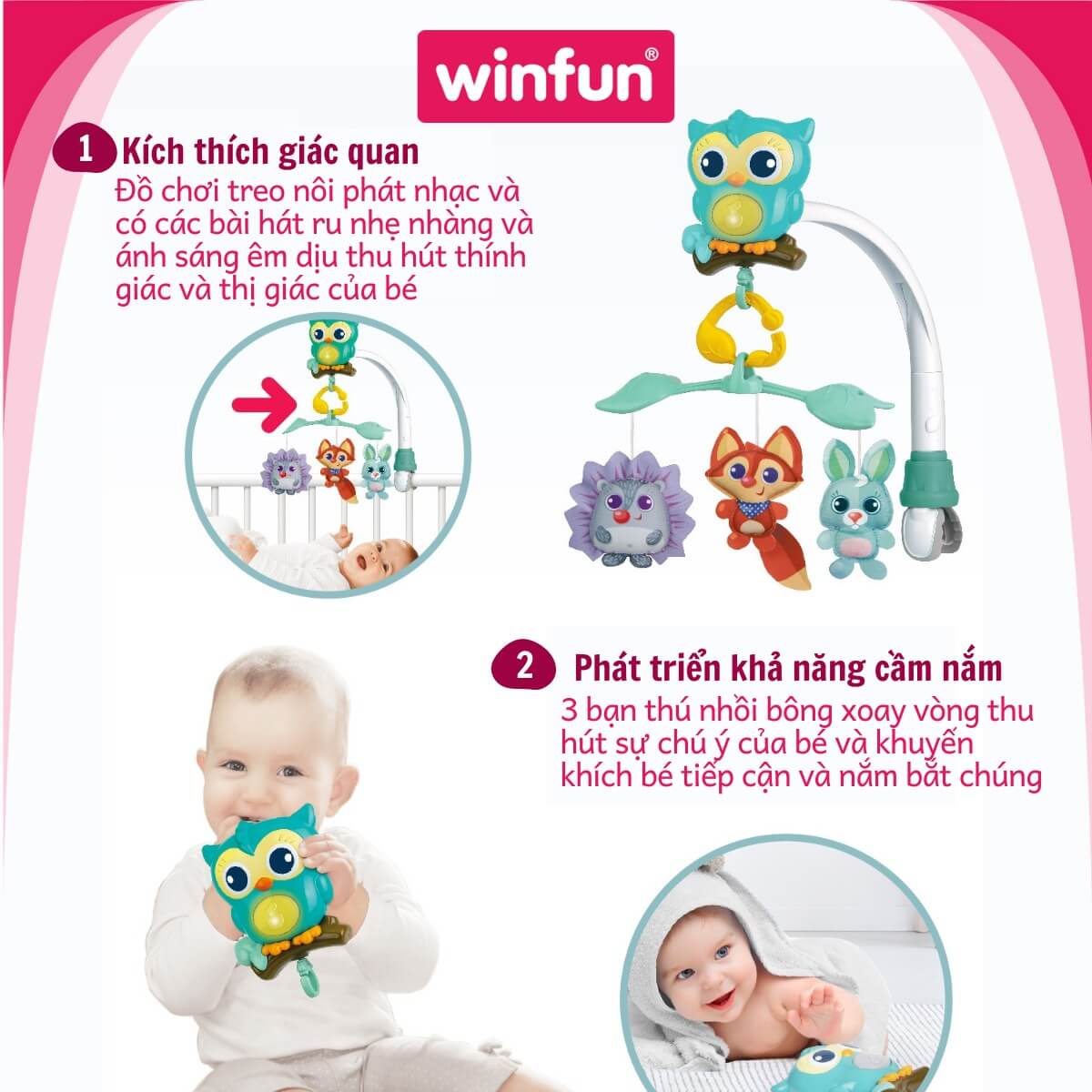 Treo cũi nôi 3 trong 1 hình cú mèo Winfun 720010-NL