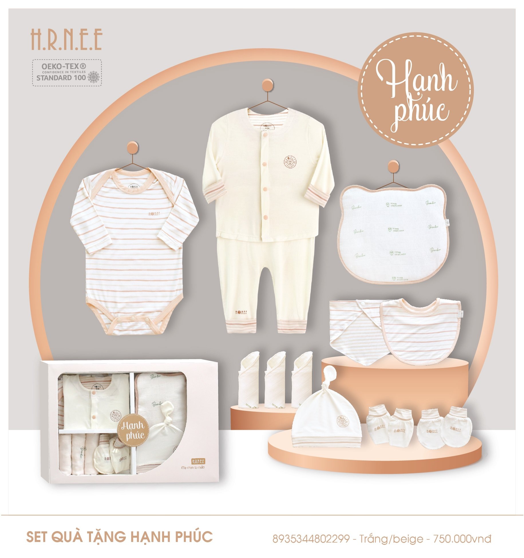 Hrnee Set quà tặng Hạnh Phúc 0-3M Màu Beige
