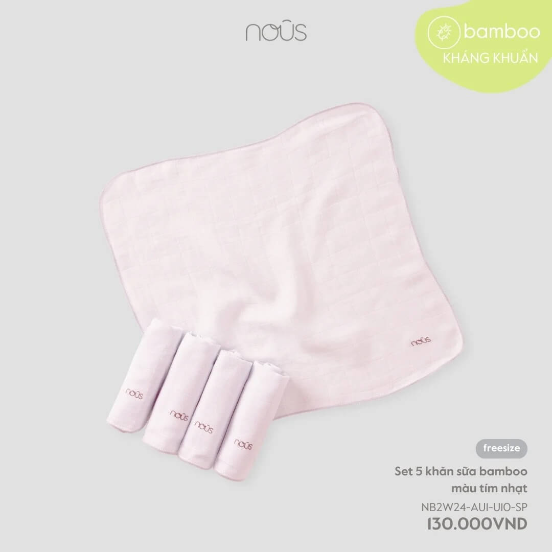 Nous - Set 5 khăn sữa bamboo màu tím nhạt