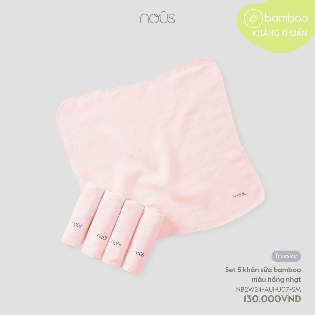 Nous - Set 5 khăn sữa bamboo màu hồng nhạt