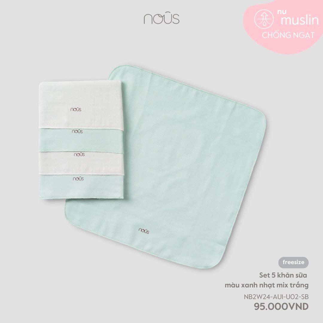 Nous - Set 5 khăn sữa màu xanh nhạt mix trắng
