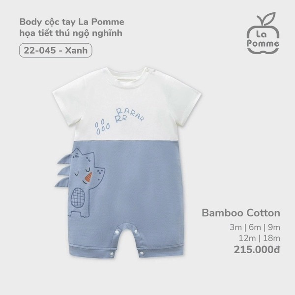 Body cộc tay La Pomme họa tiết thú ngộ nghĩnh - 3,6,9,12,18M Xanh