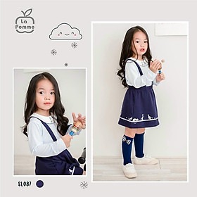 L087 Bộ dài giả đầm thêu tay Mèo con 6M - Xanh váy