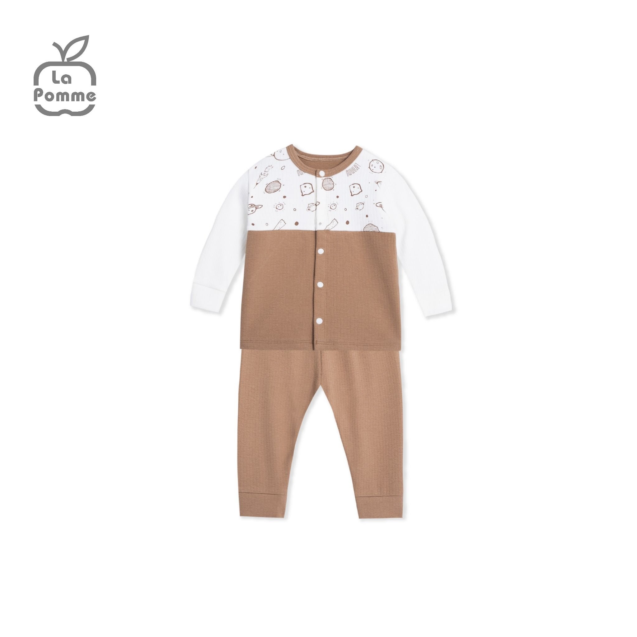 Bộ Dài Tay La Pomme Cúc Giữa Fun Galaxy - Newborn, 0,3M Nâu