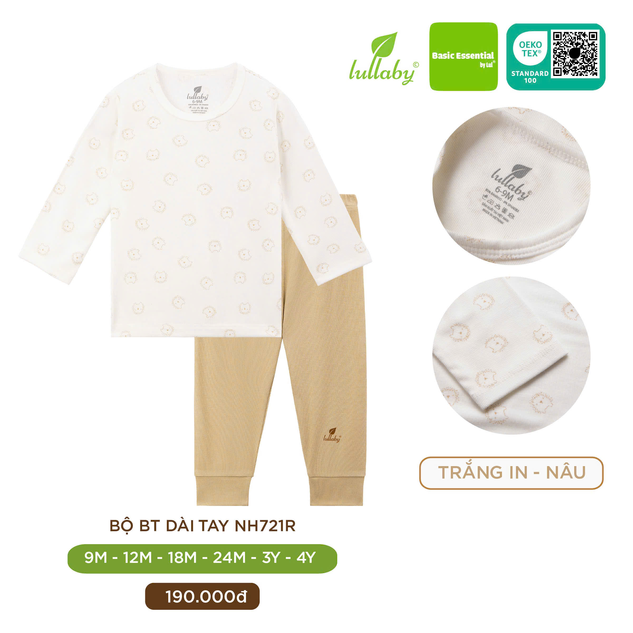 Lullaby - Bộ BT dài tay NH721R - Xanh blue - 9,12,18M