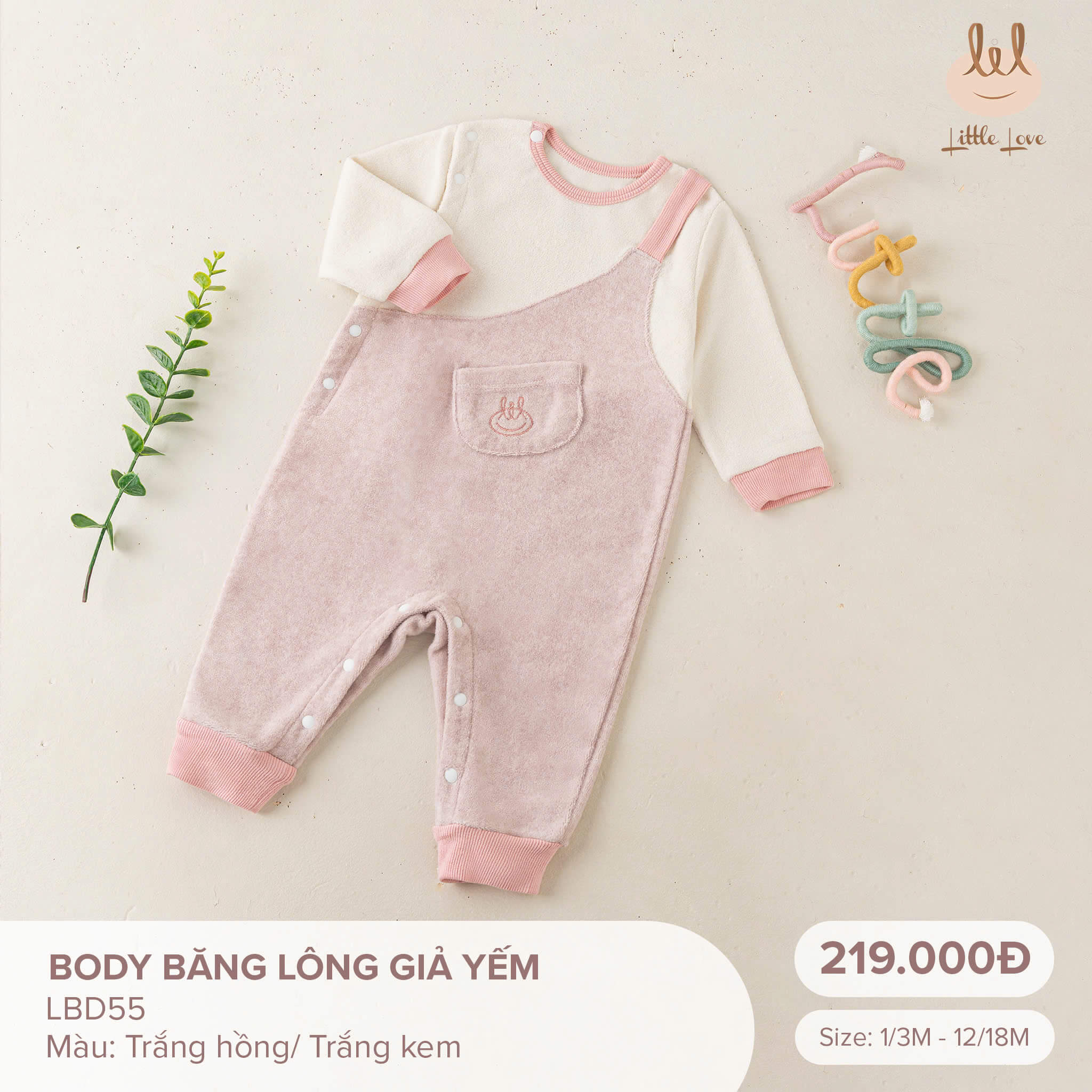 Little Love Body băng lông giả yếm trắng hồng 6,9-12m