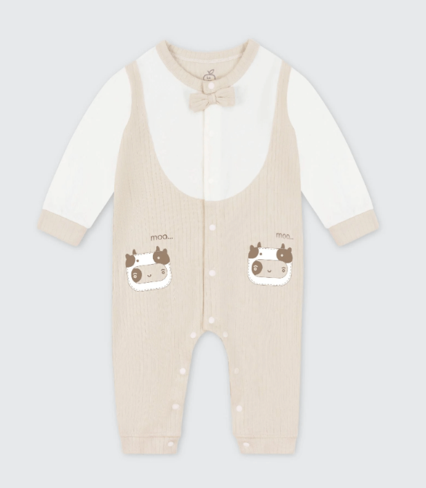 Bộ yếm liền dài tay La Pomme cổ nơ - 3,6,9M Be
