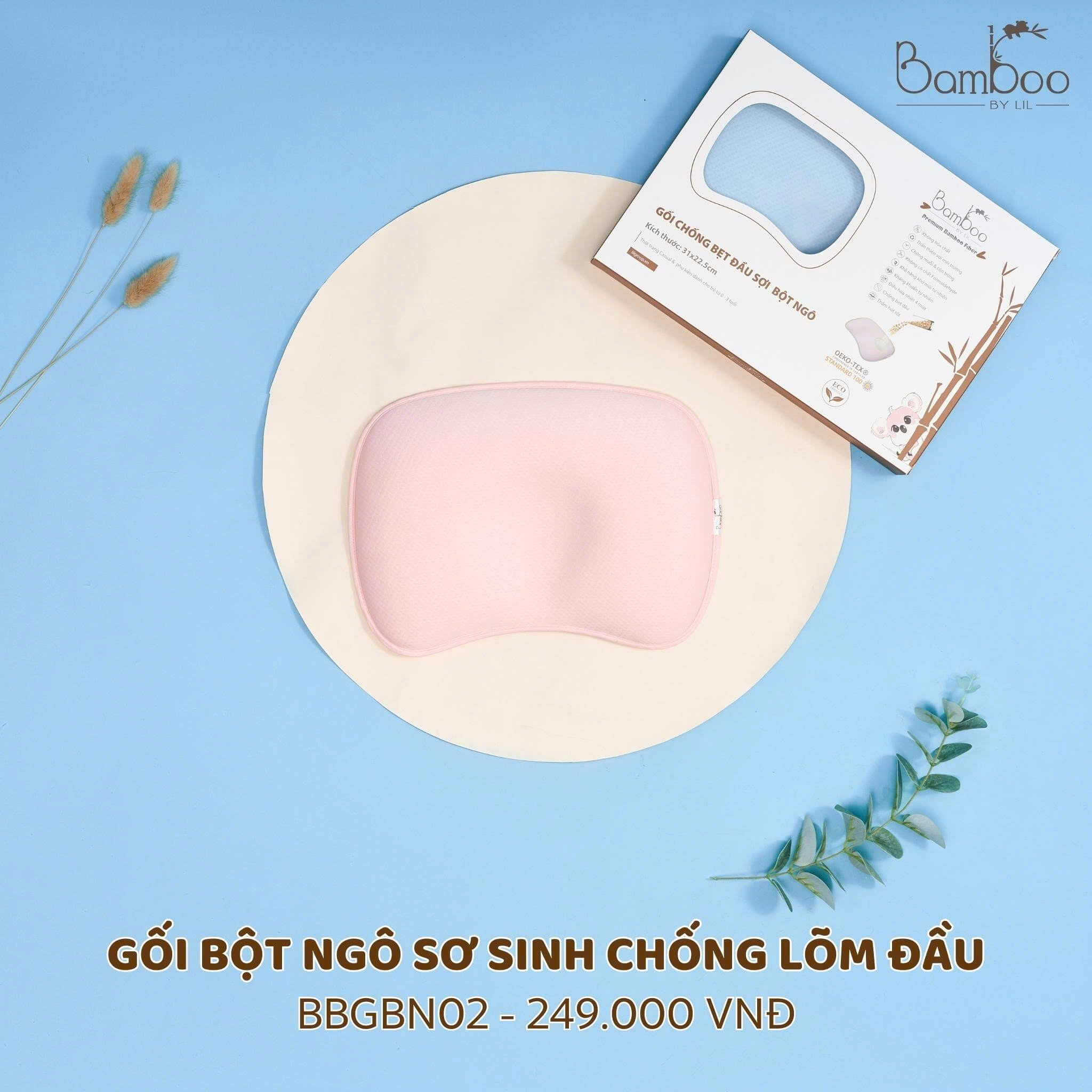 Little love Gối bột ngô sơ sinh trơn hồng