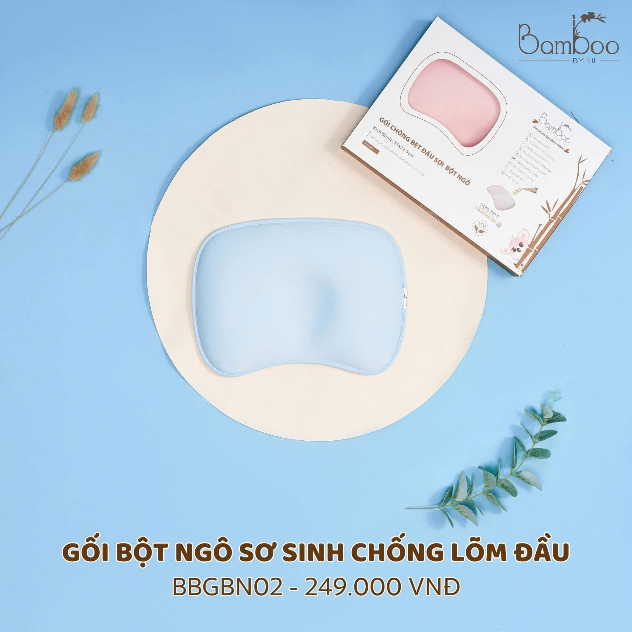 Little love Gối bột ngô sơ sinh trơn xanh