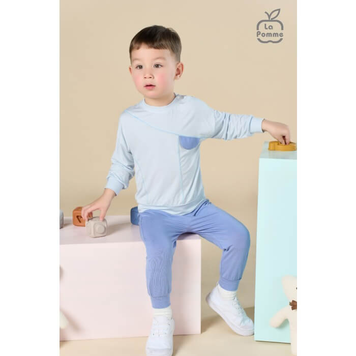 Bộ dài tay La Pomme chỉ màu kèm túi năng động - 6,9,12,18M Xanh — ảnh 3