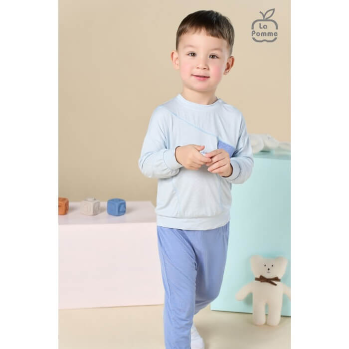 Bộ dài tay La Pomme chỉ màu kèm túi năng động - 6,9,12,18M Trắng — ảnh 3