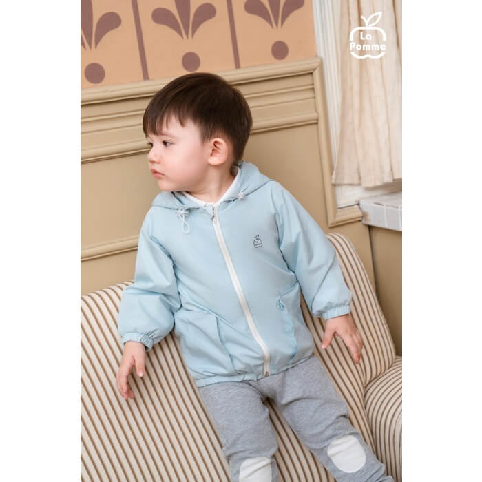 Áo khoác gió La Pomme kèm mũ túi hộp - 6M, 9M, 12M, 18M, 3Y Xanh — ảnh 4