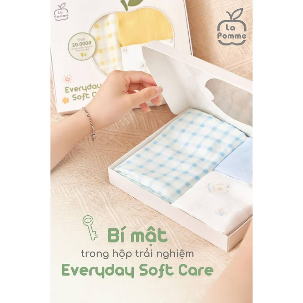 Hộp trải nghiệm 3 khăn sợi tre lụa La Pomme Everyday Soft Care - Xanh — ảnh 2