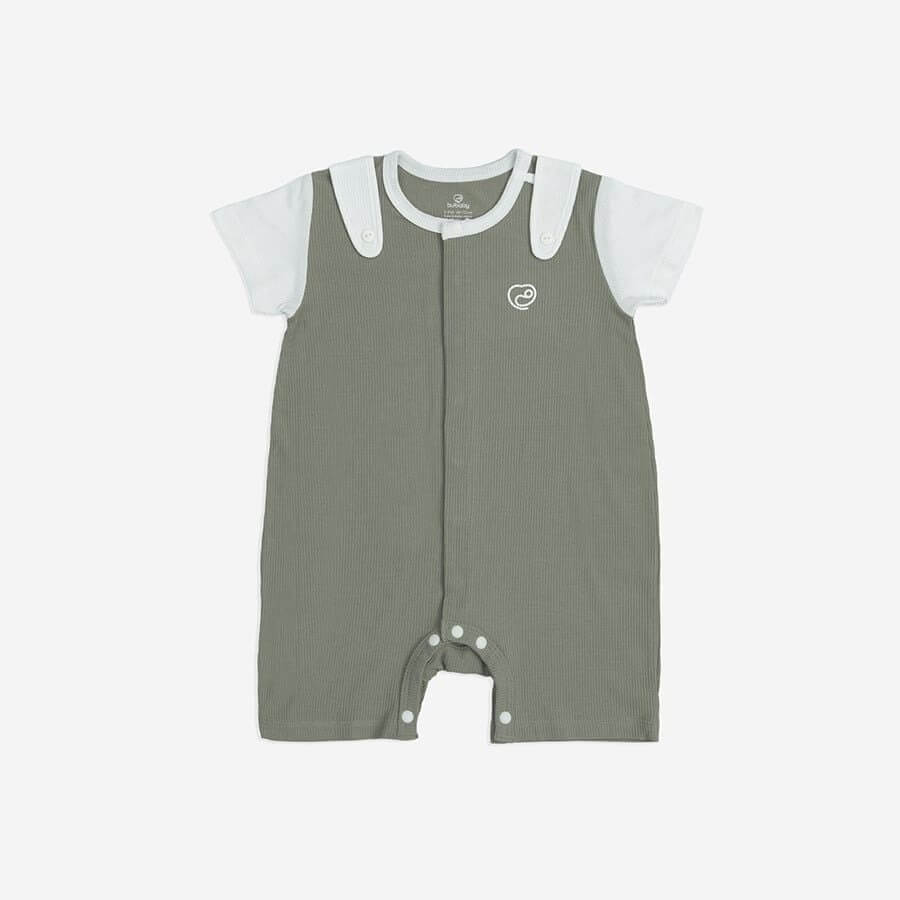 Bu Baby BSR230203.09MD34 | Body đùi ngắn tay cài giữa | (6-9M, 9-12M) (Ghi nhạt, Xanh Olive)