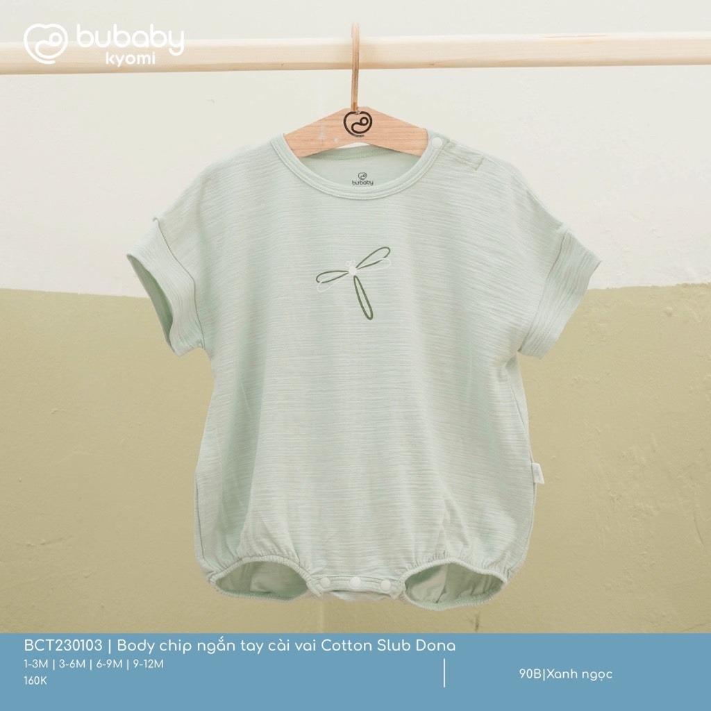 Bu Baby BCT230103.09M90B | Body chip ngắn tay cài vai Cotton Slub Dona |  (6-9M, 9-12M) - Xanh ngọc