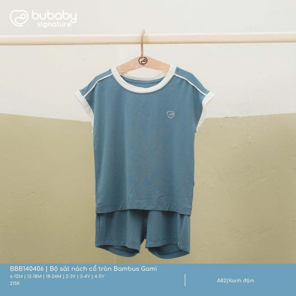 Bu Baby BBB140406.03YA82 | Bộ sát nách cổ tròn Bambus Gami |(6-12M, 12-18M, 18-24M, 2-3Y) - (Xanh đậm, Trắng - Vàng kem)
