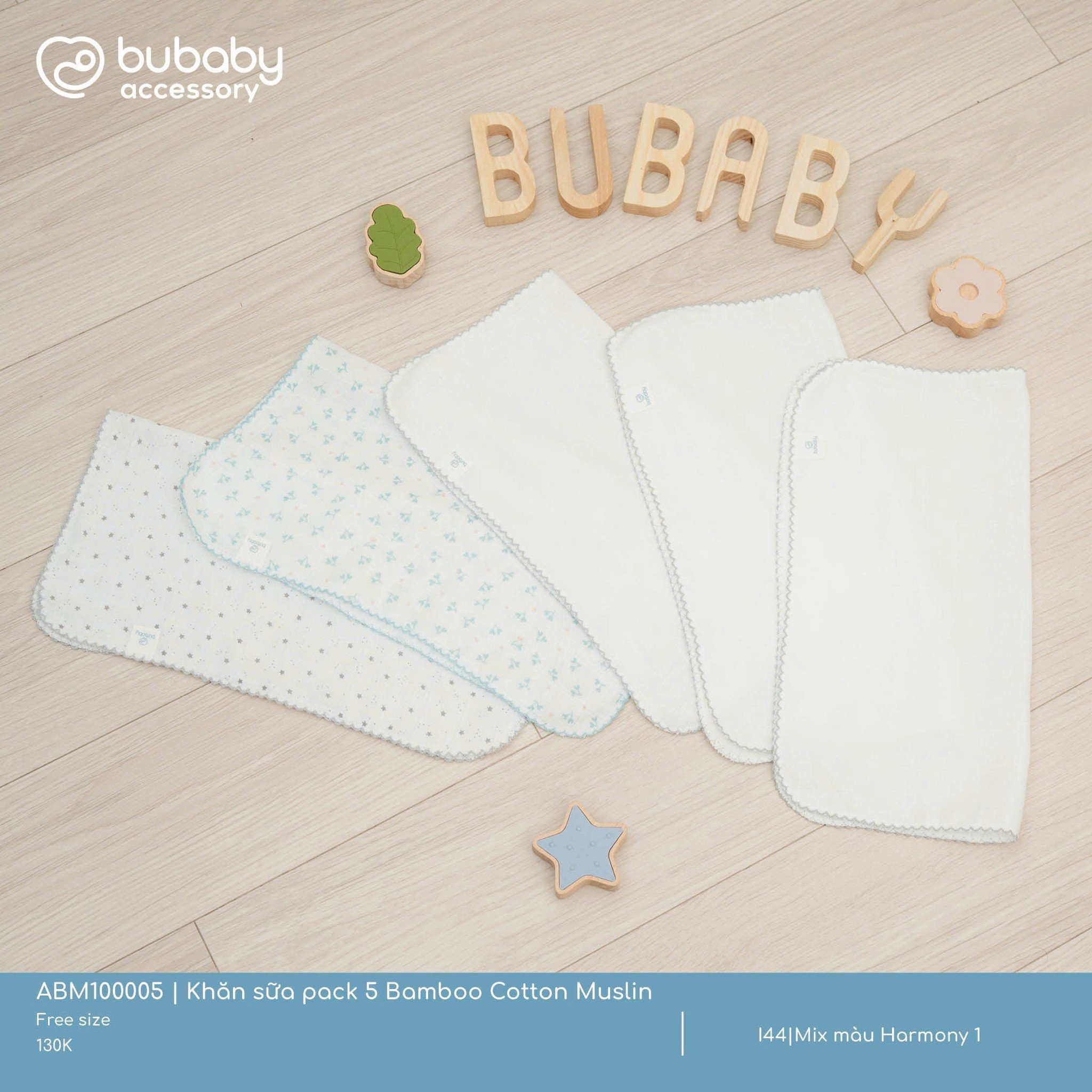 Bu Baby ABM100005.FREI44 | Khăn sữa pack 5 Bamboo Cotton Muslin | Free size - Mix màu Harmony 1