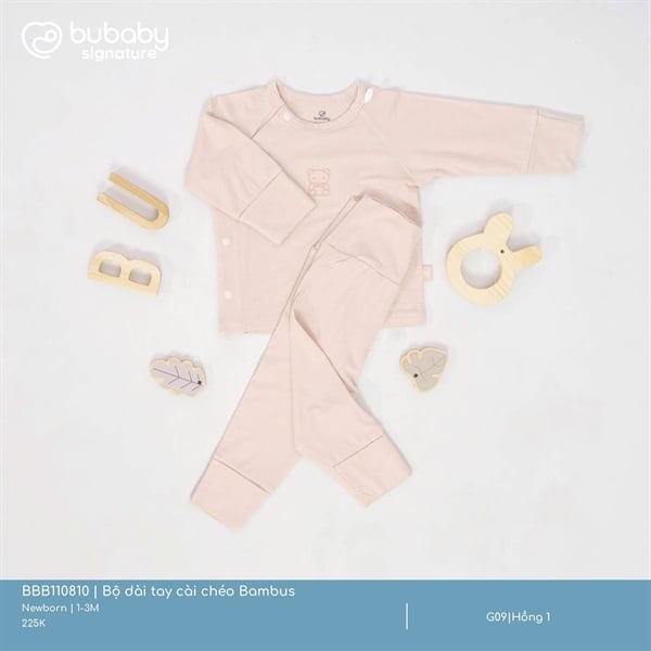 Bu Baby BBB110811.0NBA08 | Bộ dài tay cài chéo Bambus |(Newborn,1-3M) - Kem, Trắng,  Hồng 1