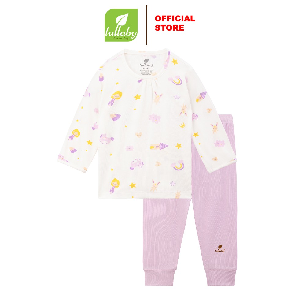 Lullaby - Bộ BG dài tay NH720R - Trắng in - Tím - 9,12,18,24M