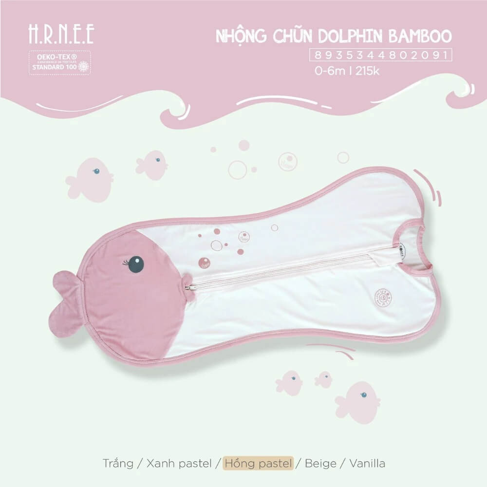 Hrnee Nhộng Chũn Dolphin Bamboo Hồng Pastel